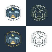 Montagne nuit camping illustration monoline ou ligne art style vecteur