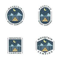 Montagne nuit camping illustration monoline ou ligne art style vecteur