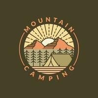 Montagne Matin camping illustration monoline ou ligne art style vecteur