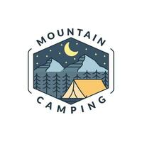 Montagne nuit camping illustration monoline ou ligne art style vecteur