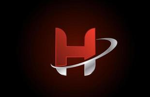 icône du logo lettre alphabet métal rouge h pour entreprise avec design swoosh gris vecteur