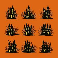 silhouette de vampire Château effrayant fantôme maison sur Halloween nuit vecteur