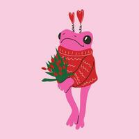 mignonne grenouille avec valentines décorations. vecteur illustration.