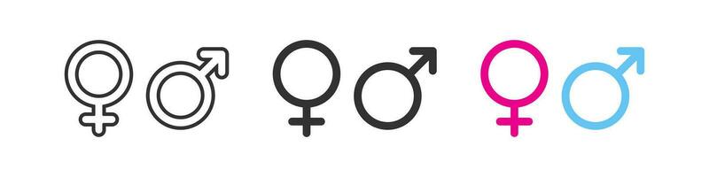 le sexe icône. relation symbole. homme, femelle panneaux. femme, homme symboles. masculin, féminin Icônes. noir, rose, bleu couleur. vecteur signe.