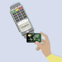 sans contact paiement, Payer passer utilisation carte et Terminal. Payer et Paiement pos Terminal, crédit électronique nfc, bancaire transaction en ligne, moderne banque service, vecteur illustration