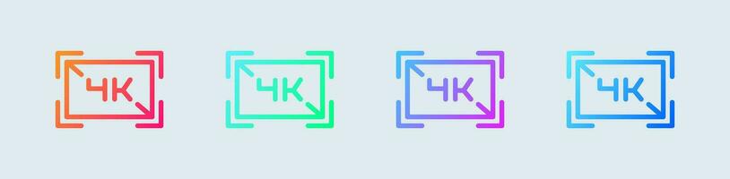 4k ligne icône dans pente couleurs. écran résolution panneaux vecteur illustration.