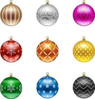 ensemble de boules de noël colorées isolées avec des décorations vecteur