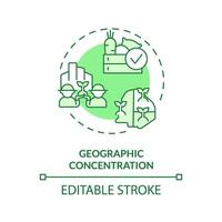 2d modifiable vert géographique concentration icône, monochromatique isolé vecteur, mince ligne illustration représentant agricole groupes. vecteur