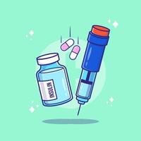 illustration de vecteur de dessin animé mignon bouteille d'insuline et seringue. concept de diabète isolé pro vecteur.
