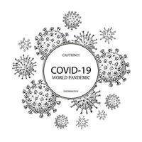 concept de coronavirus avec des éléments de conception dessinés à la main. virus du microscope se bouchent. illustration vectorielle dans le style de croquis. covid-2019 vecteur