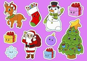 ensemble d'autocollants avec des personnages de dessins animés mignons. thème de Noël. dessiné à la main. pack coloré. illustration vectorielle. collection de badges de patch. éléments de conception d'étiquettes. pour planificateur quotidien, agenda, organisateur. vecteur