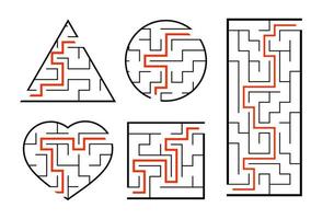 un ensemble de labyrinthes. jeu pour les enfants. casse-tête pour les enfants. énigme du labyrinthe. trouver le bon chemin. illustration vectorielle. vecteur