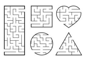 un ensemble de labyrinthes. jeu pour les enfants. casse-tête pour les enfants. énigme du labyrinthe. trouver le bon chemin. illustration vectorielle. vecteur