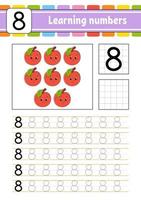 trace et écrit. pratique de l'écriture manuscrite. apprendre les nombres pour les enfants. feuille de travail de développement de l'éducation. page d'activité. jeu pour les tout-petits et les enfants d'âge préscolaire. illustration vectorielle isolée dans un style dessin animé mignon. vecteur