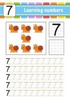 trace et écrit. pratique de l'écriture manuscrite. apprendre les nombres pour les enfants. feuille de travail de développement de l'éducation. page d'activité. jeu pour les tout-petits et les enfants d'âge préscolaire. illustration vectorielle isolée dans un style dessin animé mignon. vecteur