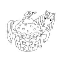 licorne fée magique. cheval mignon. page de livre de coloriage pour les enfants. personnage de style dessin animé. illustration vectorielle isolée sur fond blanc. vecteur