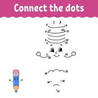 Point à point. tracer une ligne. pratique de l'écriture manuscrite. apprendre les nombres pour les enfants. feuille de travail de développement de l'éducation. page d'activité. jeu pour les tout-petits et les enfants d'âge préscolaire. illustration vectorielle isolée. style de bande dessinée. vecteur