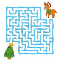 labyrinthe carré. jeu de noël pour les enfants. puzzle d'hiver pour les enfants. énigme du labyrinthe. illustration vectorielle de couleur. trouver le bon chemin. feuille de travail sur l'éducation. vecteur