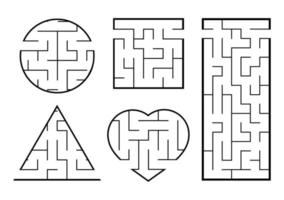 un ensemble de labyrinthes. jeu pour les enfants. casse-tête pour les enfants. énigme du labyrinthe. trouver le bon chemin. illustration vectorielle. vecteur