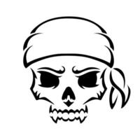 pirate de crâne en colère. silhouette de contour. élément de conception. illustration vectorielle isolée sur fond blanc. modèle pour livres, autocollants, affiches, cartes, vêtements. vecteur