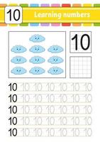 trace et écrit. pratique de l'écriture manuscrite. apprendre les nombres pour les enfants. feuille de travail de développement de l'éducation. page d'activité. jeu pour les tout-petits et les enfants d'âge préscolaire. illustration vectorielle isolée dans un style dessin animé mignon. vecteur