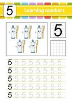 trace et écrit. pratique de l'écriture manuscrite. apprendre les nombres pour les enfants. feuille de travail de développement de l'éducation. page d'activité. jeu pour les tout-petits et les enfants d'âge préscolaire. illustration vectorielle isolée dans un style dessin animé mignon. vecteur