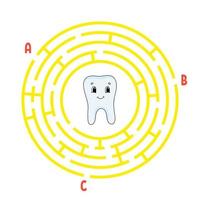 labyrinthe de cercle. jeu pour les enfants. casse-tête pour les enfants. énigme du labyrinthe rond. illustration vectorielle de couleur. trouver le bon chemin. le développement de la pensée logique et spatiale. feuille de travail sur l'éducation. vecteur