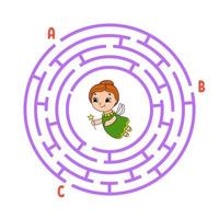labyrinthe de cercle. jeu pour les enfants. casse-tête pour les enfants. énigme du labyrinthe rond. illustration vectorielle de couleur. trouver le bon chemin. le développement de la pensée logique et spatiale. feuille de travail sur l'éducation. vecteur