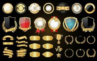 luxe or et argent conception badges et Étiquettes collection vecteur