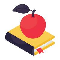 Pomme fruit avec proche livre, icône de en bonne santé éducation vecteur