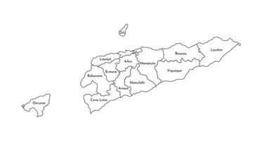 vecteur isolé illustration de simplifié administratif carte de est Timor, timor leste. les frontières et des noms de le provinces, Régions. blanc silhouettes. noir contour