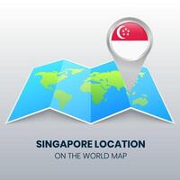 icône de localisation de singapour sur la carte du monde, icône d'épingle ronde de singapour vecteur