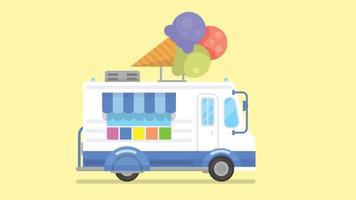 camion de crème glacée de style plat coloré. magasin mobile, camion de crème glacée. remorque de caravane de nourriture de rue de crème glacée, illustration vectorielle. vecteur
