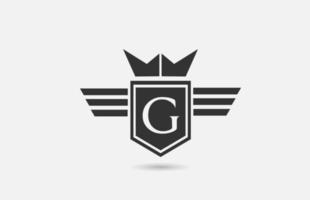 icône du logo lettre alphabet g pour entreprise en noir et blanc. conception de badge créatif avec ailes de couronne royale et bouclier pour les entreprises et les entreprises vecteur