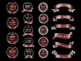 argent rouge luxe prime qualité étiquette badges sur noir Contexte vecteur
