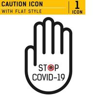 arrêtez l'icône de vecteur de coronavirus avec un style plat isolé sur fond blanc de la collection coronavirus ou covid-19. arrêter covid 19 avec le modèle de conception de concept d'illustration vectorielle de geste de la main. fichier eps