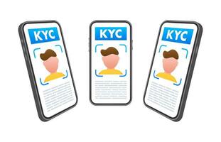 numérique kyc processus sur téléphone intelligent avec faciale reconnaissance La technologie pour utilisateur identité vérification vecteur illustration