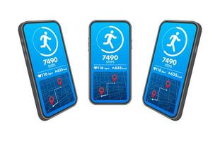 aptitude traqueur app interface vecteur illustration affichage pas, cœur taux, et calorie compter sur une téléphone intelligent écran