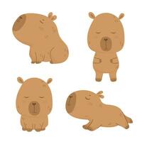 mignonne dessin animé capybara personnages ensemble vecteur