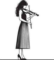 femme jouer violon ligne dessin. vecteur