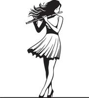 femme jouer flûte ligne dessin. vecteur