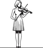 femme jouer violon ligne dessin. vecteur