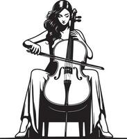 femme jouer violoncelle ligne dessin. vecteur