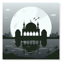 mosquée silhouette arrière-plans avec Urbain bâtiments et plein lune dans le Contexte vecteur