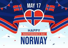 Norvège indépendance journée vecteur illustration sur mai 17 avec drapeau de norvégien et ruban dans nationale vacances fête plat dessin animé Contexte