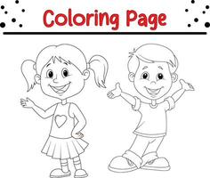 coloration page mignonne des gamins avec pose expression vecteur