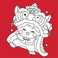mignonne des gamins fête chinois Nouveau année CNY lunaire dessin animé numérique timbre contour vecteur