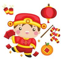mignonne chinois Nouveau année fête des gamins lunaire dessin animé illustration vecteur clipart autocollant