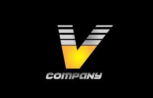 icône du logo de la lettre de l'alphabet v pour les entreprises et les entreprises avec un design à rayures jaunes vecteur