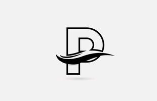 p icône du logo lettre alphabet noir et blanc pour entreprise et société avec une conception de ligne simple vecteur